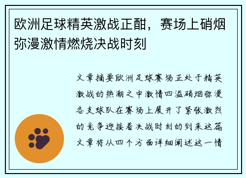 欧洲足球精英激战正酣，赛场上硝烟弥漫激情燃烧决战时刻