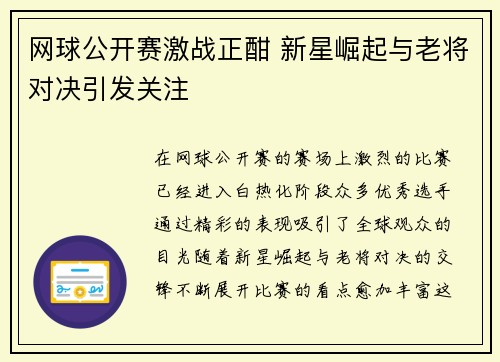 网球公开赛激战正酣 新星崛起与老将对决引发关注